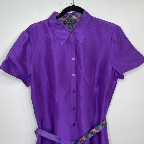 Spencer Jeremy Purple Silk Shirt Dress Size 12 - Picture 3 of 7